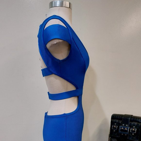 💥KILLER DRESS💥 Vintage Royal Blue Bandage Cut Out Mermaid Gown - Picture 7 of 15